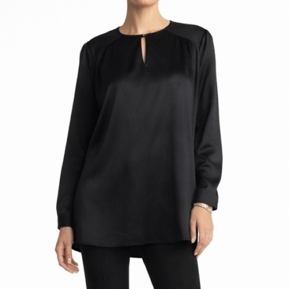Brochu Walker stretch silk tunic black keyhole pockets Size S